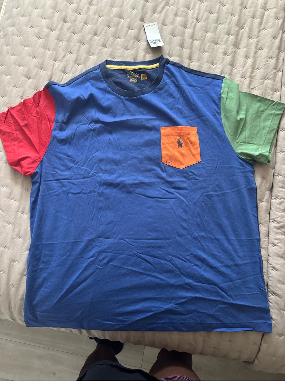 Polo by Ralph Lauren Colorblock Pocket Tee - Blue with Red & Green Sleeves